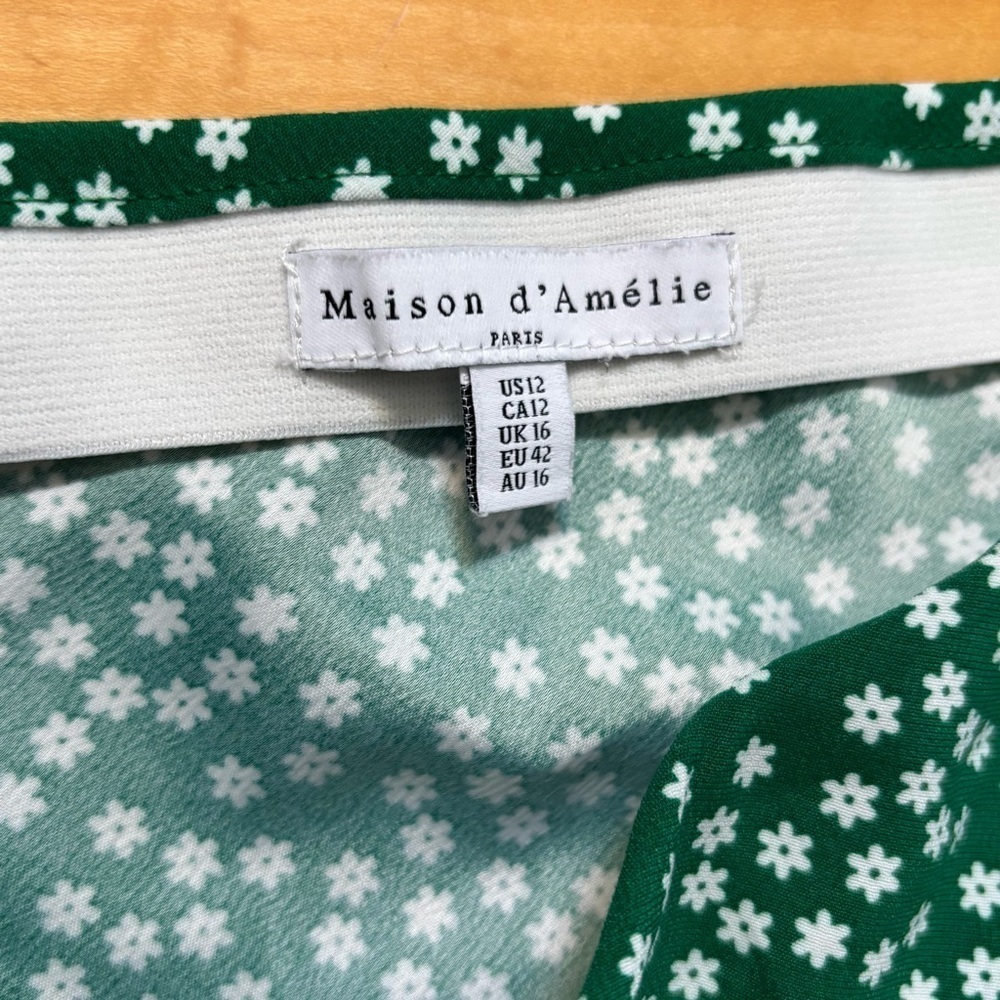 Maison D’Amelie Anthropologie Green Floral Midi Skirt Womens Size 12 Flowy - Picture 4 of 5